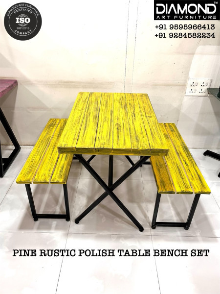 Pine rustic polish table bench set