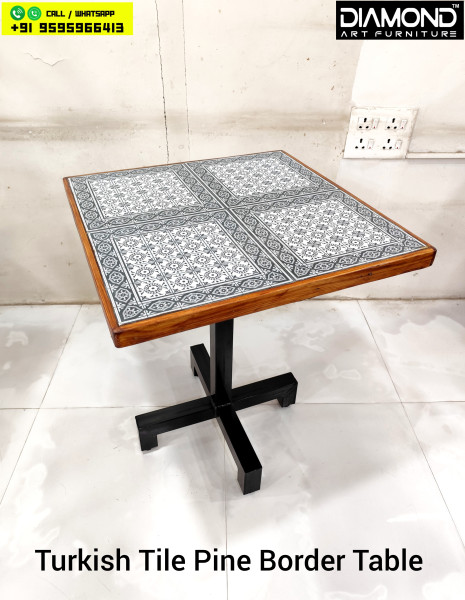 ⚡Premium Turkish Tile Pinewood Border Table   ⚡Specially Customized For Cafe + Restaurant Seating