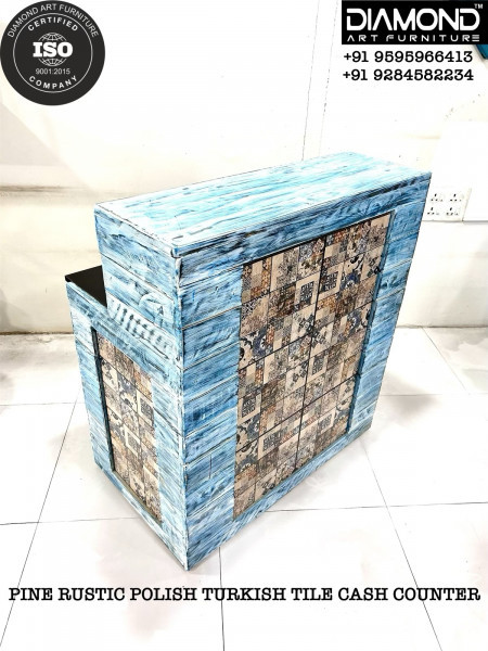 Pine rustic polish Turkish tile cash counter 3x2x3.5
